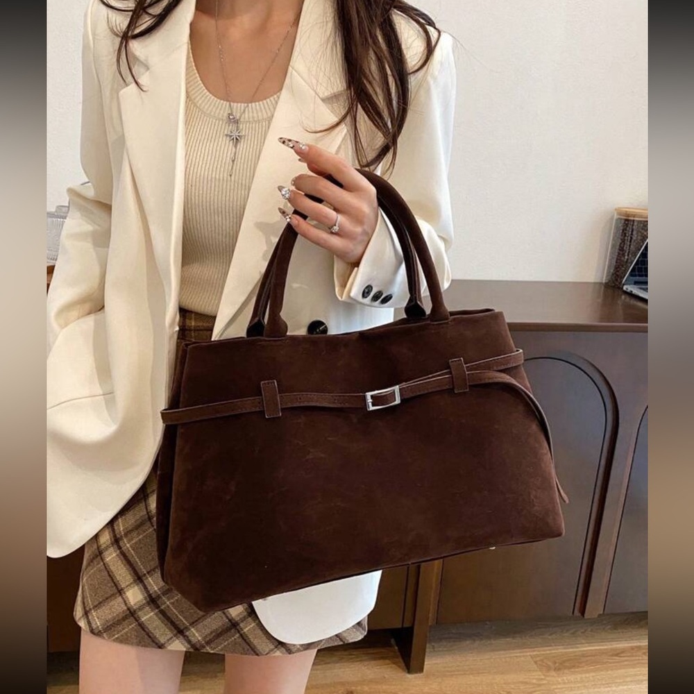 Elegant Brown Faux Suede Handbag